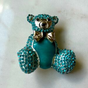 Napier‎ turquoise Blue and Silver Teddy Bear Brooch